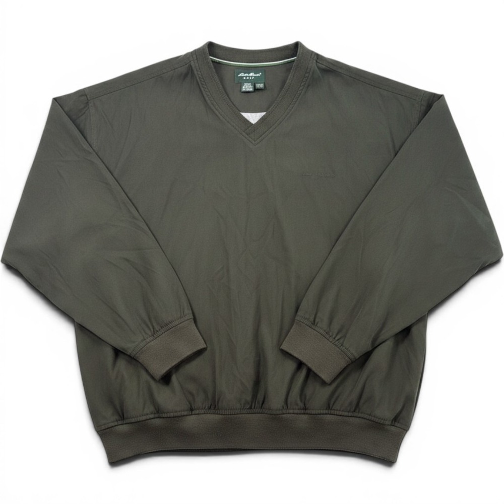 Eddie Bauer Golf Mens XL Olive Green V-Neck Windshirt Pullover Ribbed Trim XL/XG